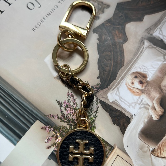 Tory Burch Mercer Leather Inlay Key Fobbag Charm - Picture 2 of 7